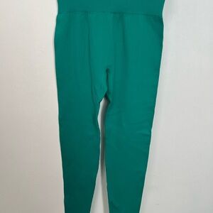 OQQ Compression Stretch Ribbed Leggings in Teal